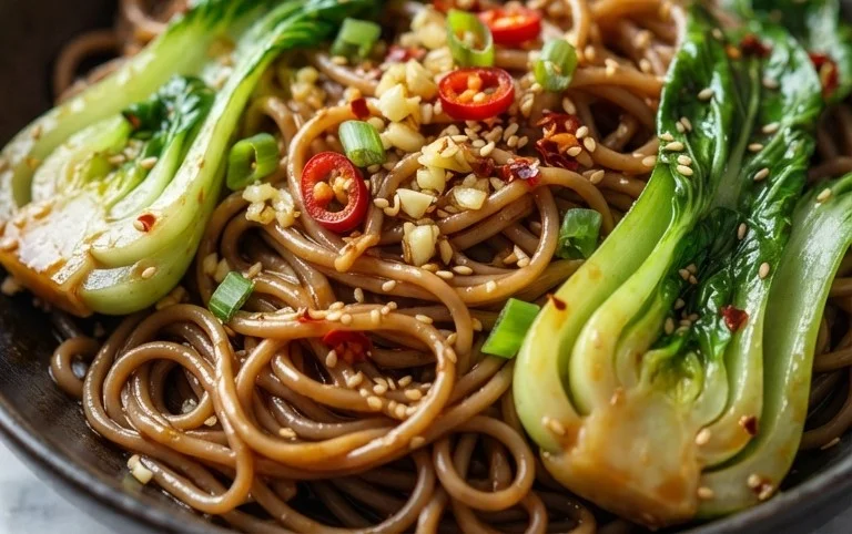 Spicy Garlic Soba Noodles with Bok Choy