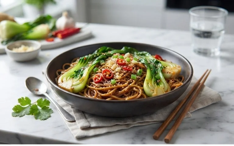 Spicy Garlic Soba Noodles with Bok Choy