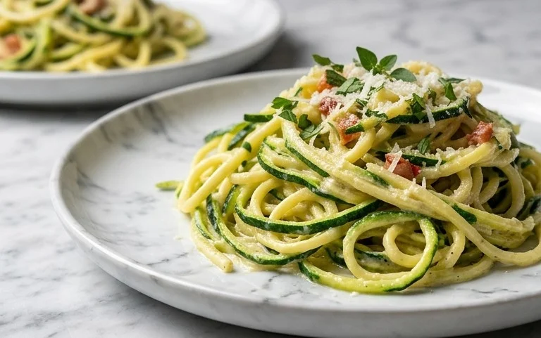 Zucchini-Spaghetti in cremiger Sauce– Zoodles