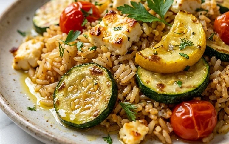 Zucchini-Reis-Pfanne mit Feta