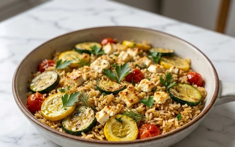 Zucchini-Reis-Pfanne mit Feta