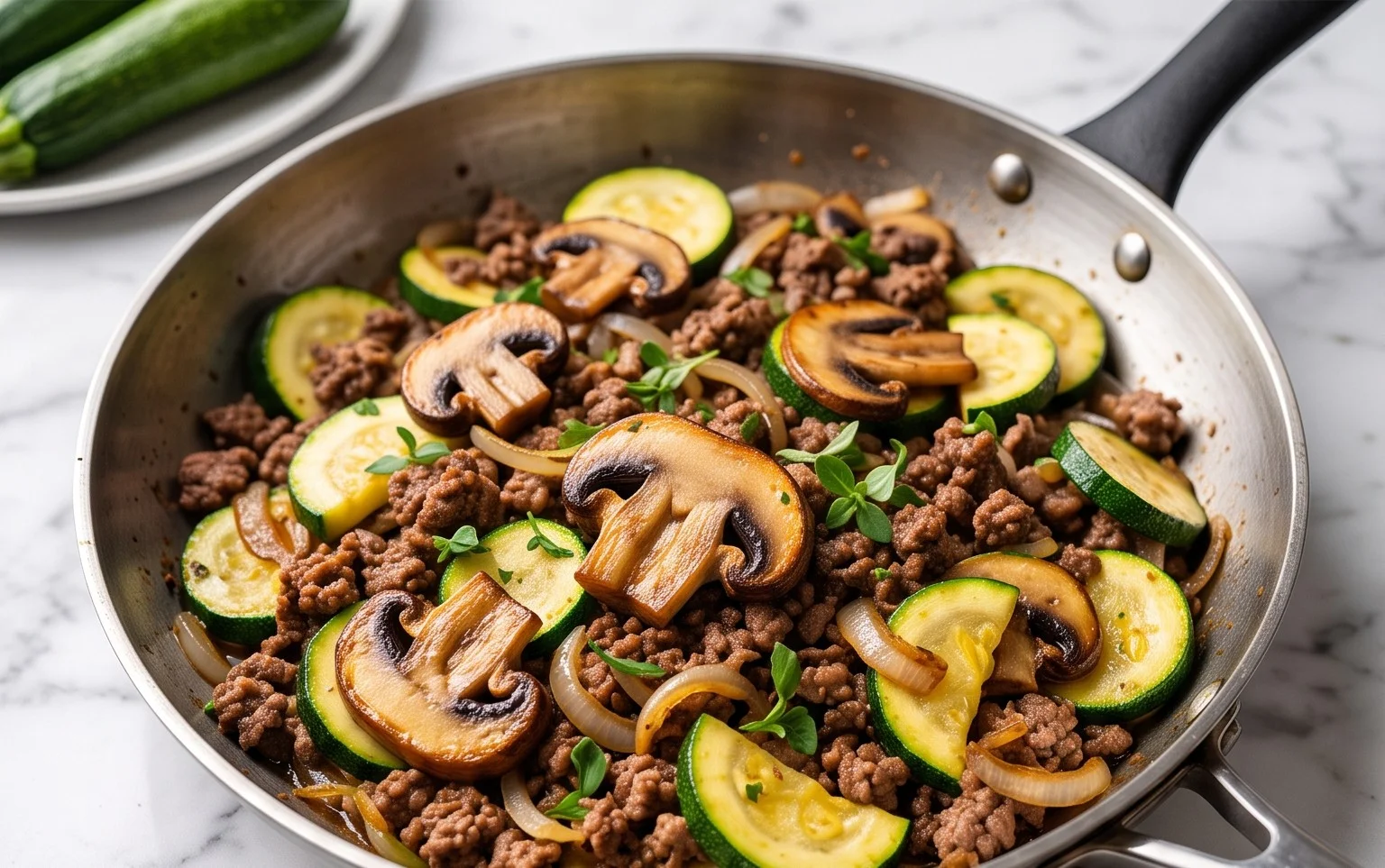 Zucchini-Cbeef hampignonpfanne