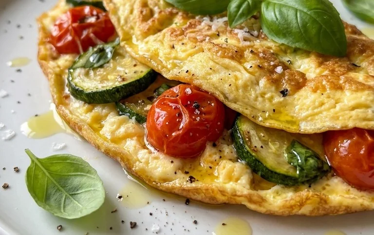 Zucchini-Omelett mit Tomaten und Basilikum