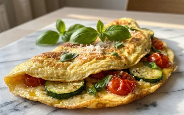 Zucchini-Omelett mit Tomaten und Basilikum