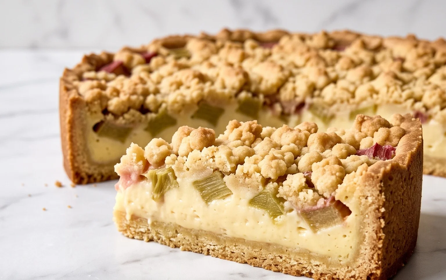 Rhabarberkuchen mit Pudding und Streuseln – wie von Oma