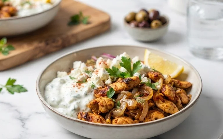 Mediterranes Hähnchen-Gyros mit Feta-Tzatziki genießen!
