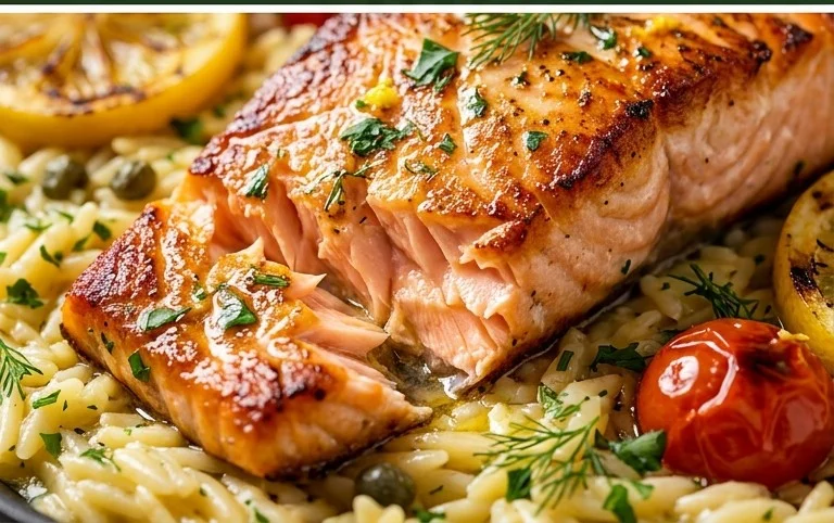One Skillet Salmon with Lemon Orzo