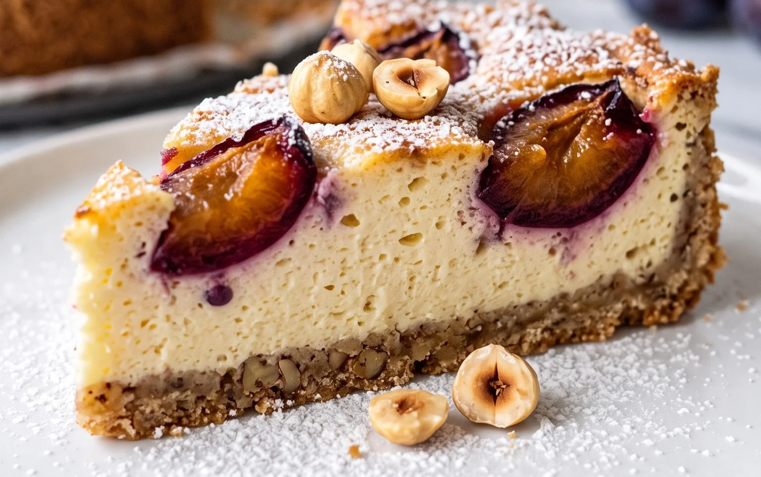 Zwetschgen-Topfenkuchen mit Nuss-Mürbteig