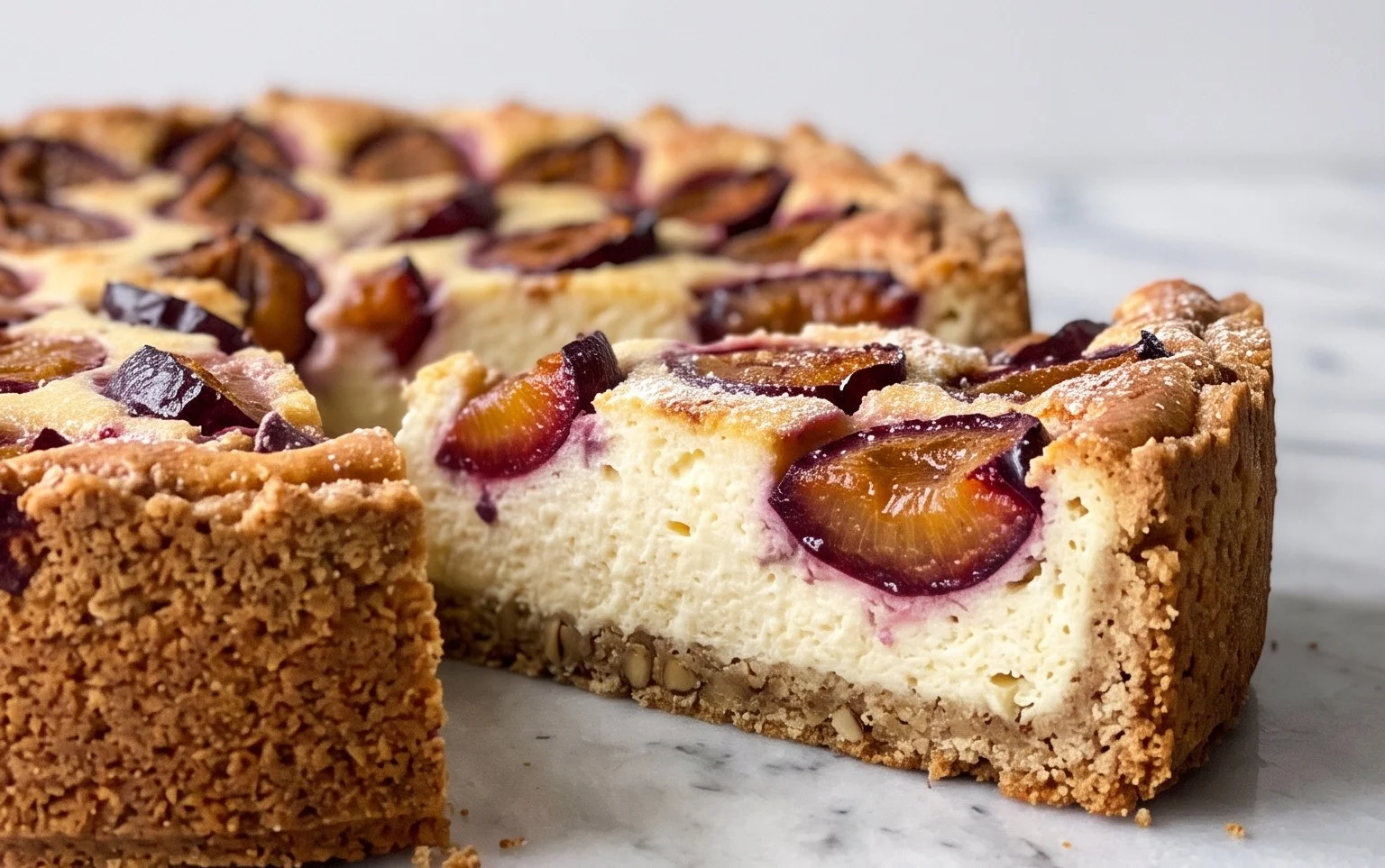 Zwetschgen-Topfenkuchen mit Nuss-Mürbteig