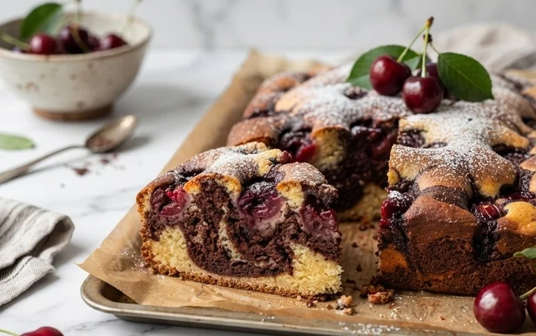 Marmorkuchen mit Kirsch Extracten vom Blech